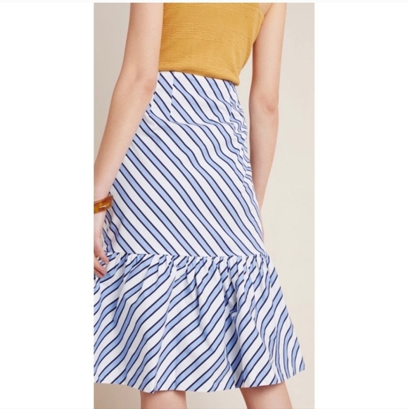 NEW Maeve Ryanne Asymmetric Nautical Stripe Peplum Flounce Ruffle Hem Midi Skirt - Picture 2 of 14